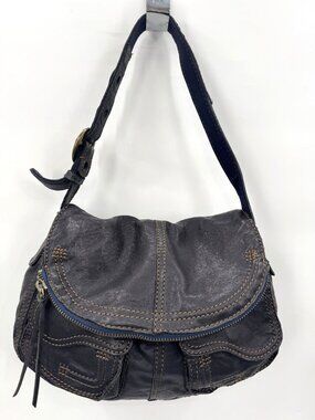 Vintage 90s Y2K LUCKY BRAND Soft Italian Leather Stitch Hobo Shoulder Bag Purse